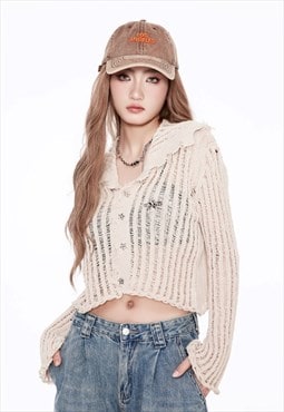 Transparent sweater flare sleeves transparent knit jumper