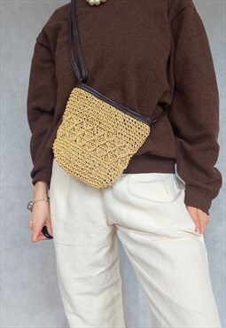 Small Straw Bag, Vintage Straw Purse, Brown Wicken Bag