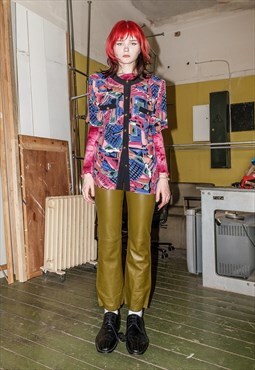 90's Vintage abstract print shoulder pad retro blouse