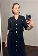 BLACK BUTTON UP MIDI DRESS, HALF SLEEVE BUTTON FRONT DRESS