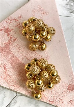 70s Gold Bauble Earrings Statement Vintage Jewellery 