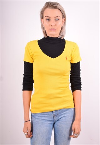 RALPH LAUREN WOMENS VINTAGE T-SHIRT TOP XS YELLOW 90'S