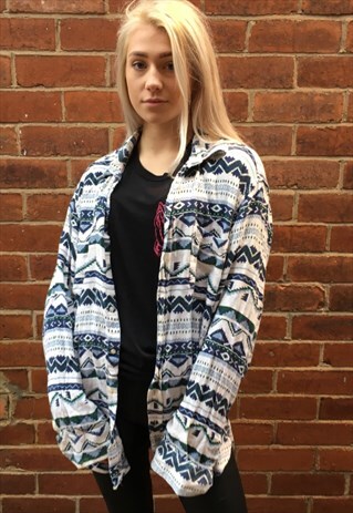 VINTAGE OVERSIZED AZTEC TRIBAL LONG SLEEVED SHIRT TOP