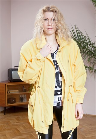 BRIGHT YELLOW, COMFY AND GLAM PARKA JACKET.