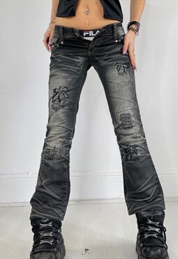 Vintage Y2k Jeans Low Rise Bootcut Embroidered Goth Grunge