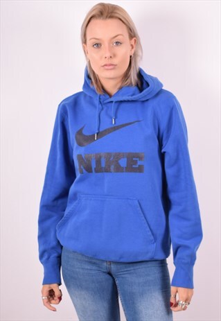 NIKE WOMENS VINTAGE HOODIE JUMPER MEDIUM BLUE 90S