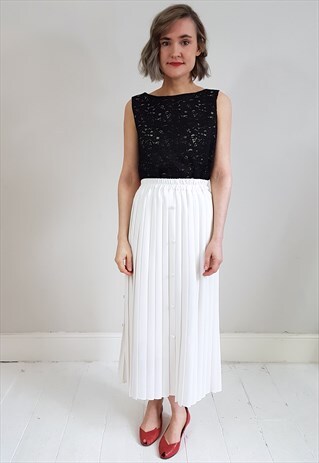 VINTAGE 80'S WHITE PLEATED BUTTON MIDI SKIRT