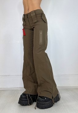 Vintage Y2k Cargo Trousers Ruched Wide Leg Lightweight 90s