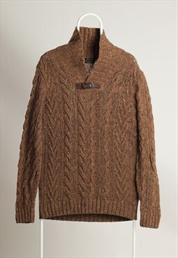 Massimo Dutti Vintage Cable-Knit Wool Sweatshirt Brown