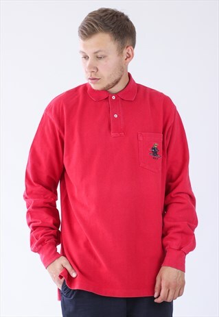 VINTAGE MENS RALPH LAUREN BEAR LONG SLEEVE POLO SHIRT TOP