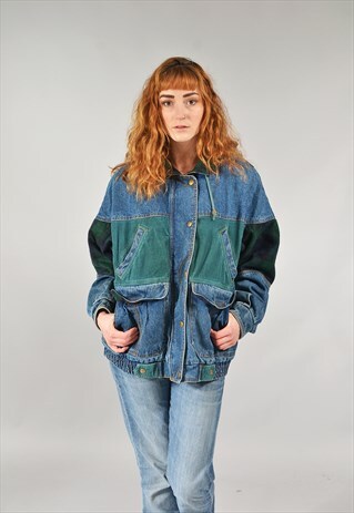 VINTAGE DARK BLUE & GREEN DENIM JACKET