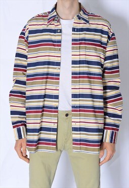 Vintage 90s Colourful Striped Relaxed Fit Long Sleeve Shirt