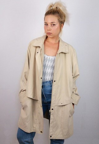 VINTAGE 80'S PEACHSKIN OVERSIZED COAT IN BEIGE