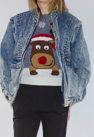VINTAGE 80'S OVERSIZED ACID WASH DENIM JACKET