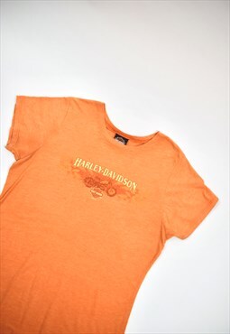 Vintage Y2k Harley Davidson Orange Logo T-shirt 