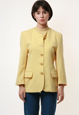 80s Vintage Pure Woolmark Yellow Maxi Blazer Jacket Buttons