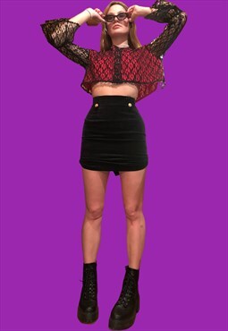 Gothic Spliced Lace Red See Through Top