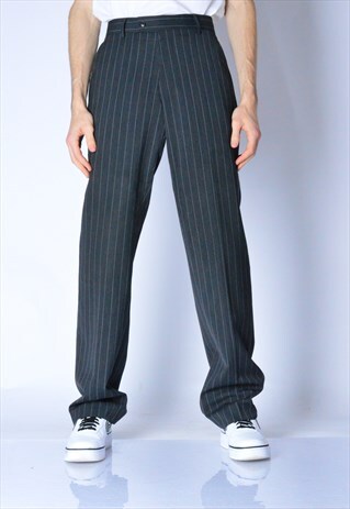 VINTAGE 90S GREY STRIPED WOOL BLEND PANTS