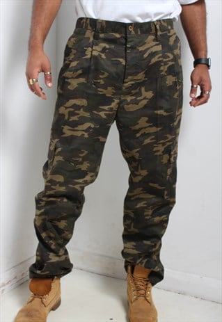 VINTAGE 90S CAMO CARGO TROUSERS - GREEN