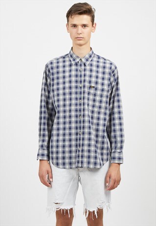 VINTAGE BLUE LEE LONG SLEEVE CHECKERED SHIRT