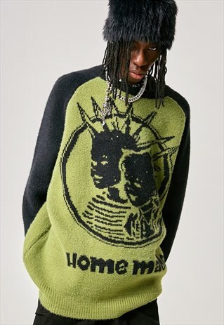 Punk sweater knit grunge jumper distressed rave top green