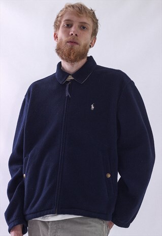 VINTAGE MENS RALPH LAUREN LOGO FLEECE HARRINGTON JACKET