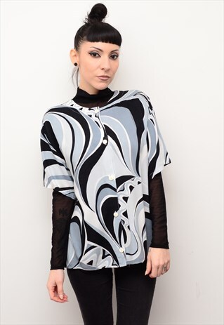 VINTAGE 90'S RETRO WAVY PATTERNED OVERSIZED SHIRT