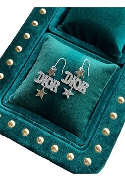 Dior earrings silver tone diamante drop dangle star