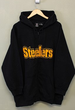 Vintage NFL Steelers Hoodie Black Zip Up With Logo