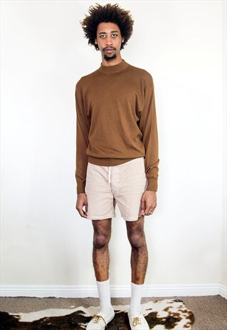 90S MINIMALIST LUXURY SILK BLEND MOCK NECK BROWN SWEATER