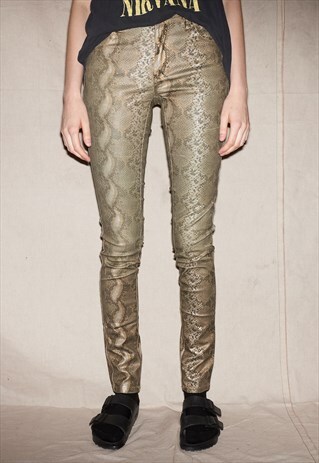 00S LUXURY SNAKE ROCKSTAR SHINY GOLD SLIM TROUSERS