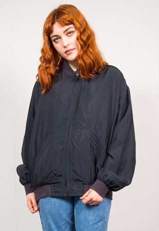 VINTAGE 90'S BLACK SILKY OVERSIZED BOMBER JACKET