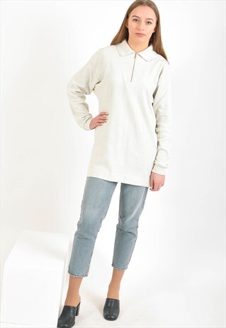 VINTAGE 90'S 1/4 ZIP POLO JUMPER IN GREY