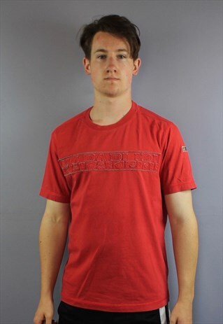 VINTAGE NAPAPIJRI T SHIRT IN RED WITH EMBROIDERED SPELL OUT