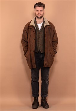 Vintage 90's Men Leather Suede Coat in Brown