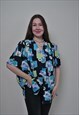 80S ABSTRACT PRINT RELAXED SHIRT, SHOULDER PADS BLUE COLOR