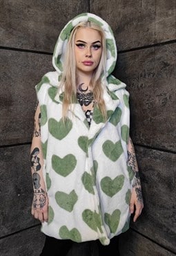 Heart fleece gilet handmade sleeveless hood jacket green