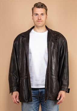 Vintage 80's Men Leather Jacket in Brown
