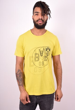 PUMA MENS VINTAGE T-SHIRT TOP MEDIUM YELLOW 90S