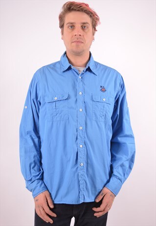 HENRI LLOYD MENS VINTAGE SHIRT XXL BLUE 90S