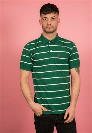 VINTAGE GREEN WHITE STRIPED POLO RALPH LAUREN POLO TSHIRT