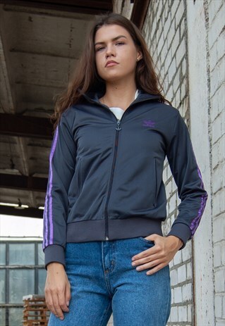 VINTAGE RETRO GREY PURPLE ADIDAS ORIGINALS SPORTS SHELL JACK