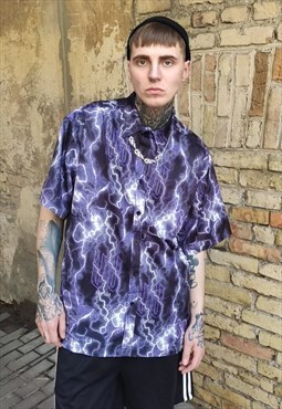 Lighting bolt print shirt abstract short sleeve flame top