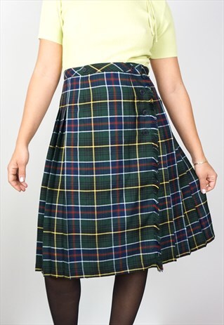 VINTAGE 90S Y2K WRAP PLEATED PLAID MIDI SKIRT KILT S M