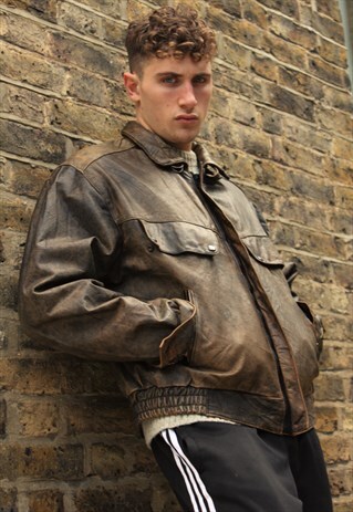 VINTAGE / 70'S / BROWN LEATHER JACKET / SILK LINING