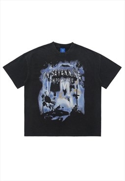 Apocalypse t-shirt cemetery print tee rave punk gothic top 