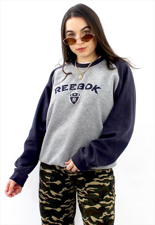 90'S RETRO NAVY & GREY SPELL-OUT SWEATSHIRT