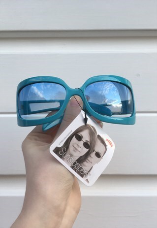 WOMENS VINTAGE 90S Y2K SUNGLASSES BLUE RECTANGLE GLASSES
