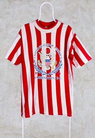 VINTAGE STRIPED OVERSIZED T-SHIRT RED CREAM USA LARGE