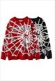SPIDER WEB SWEATER GOTHIC JUMPER KNITTED GRUNGE TOP IN RED